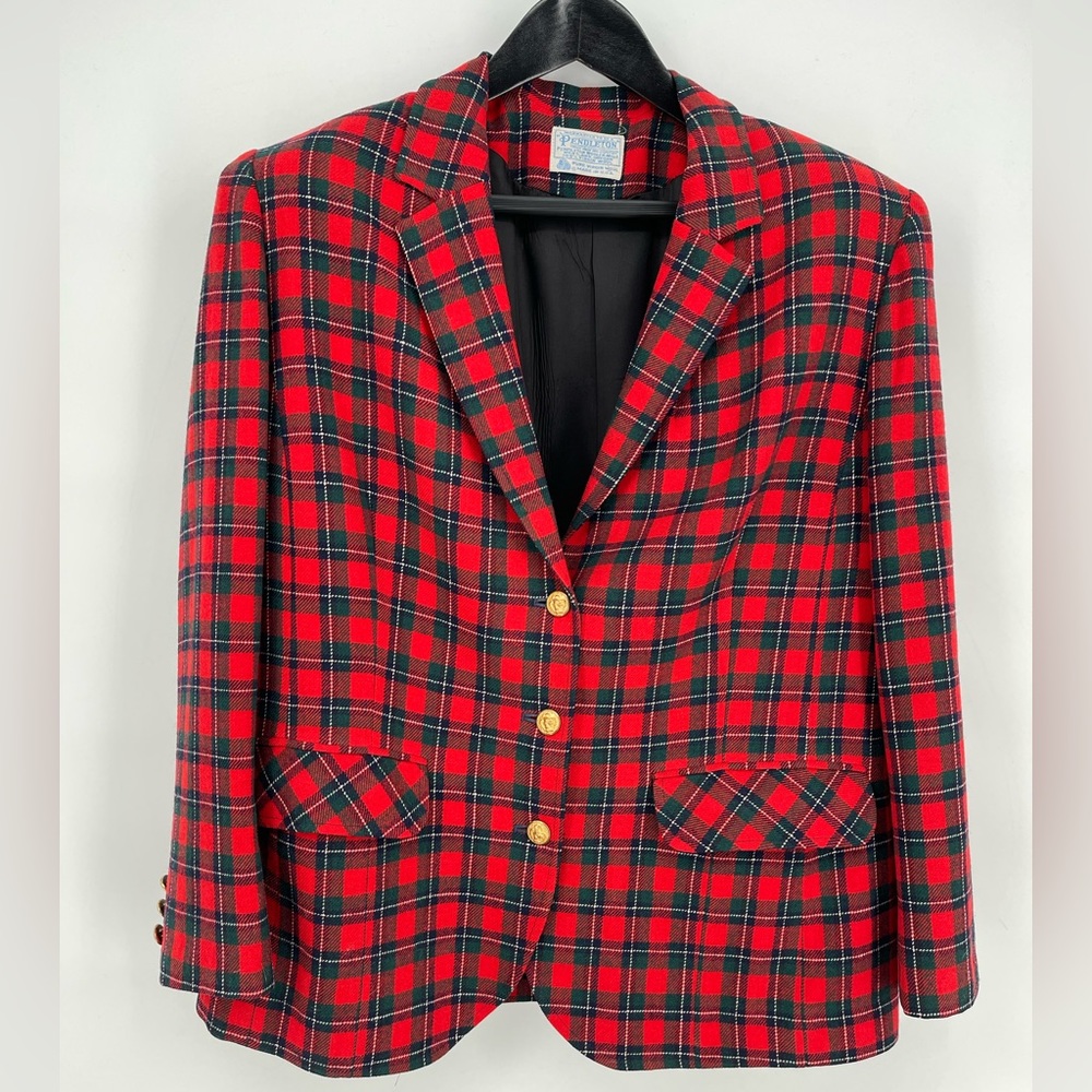 Pendleton Vintage Red Tartan Plaid Wool‎ Blazer EUC see measurements for size